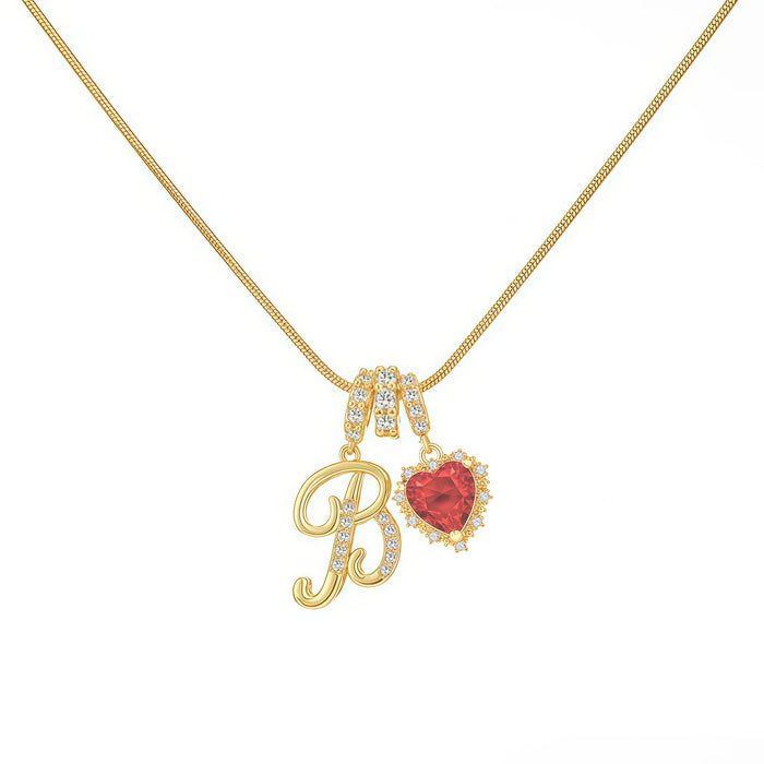 Wholesale Vintage letter red zircon heart necklace