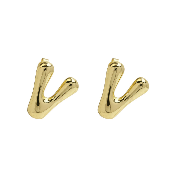 Wholesale 2PCS 18K Gold Brass 26 English Letters Earrings JDC-ES-BaiYi008