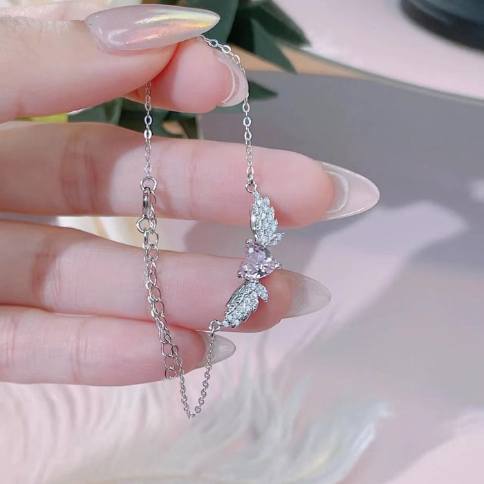 Wholesale Pink diamond heart-shaped necklace, niche, light luxury texture, collarbone necklace