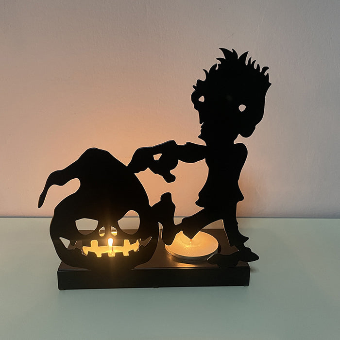 Wholesale Halloween Pumpkin Lantern Skeleton Candle Holder Iron Art Decoration JDC-OS-YFT003