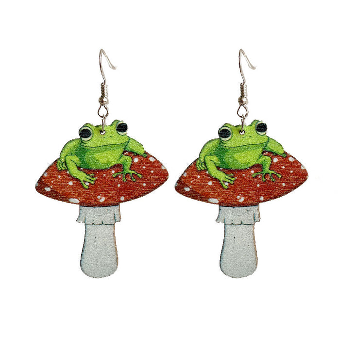 Wholesale 2pcs Mushroom Frog Wooden Earrings JDC-ES-HeYi110