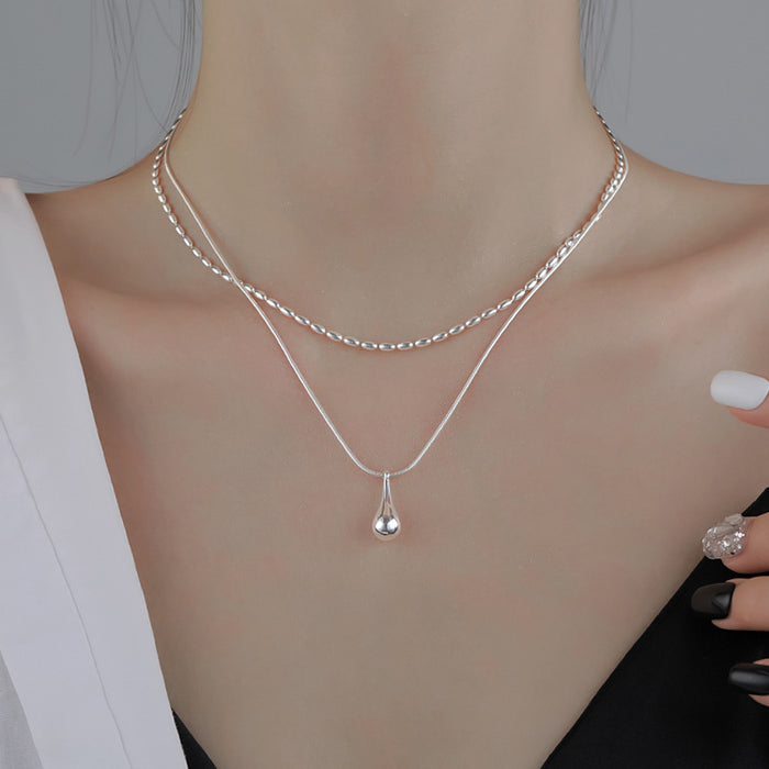 Wholesale New double-layer droplet metal pendant with personalized necklace, fashionable and high-end, versatile collarbone chain
