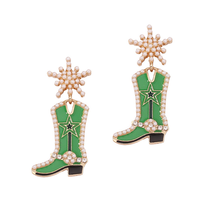 Wholesale Long Boots Zinc Alloy Oil Drop Inlaid Pearl Earrings JDC-ES-YueLi023