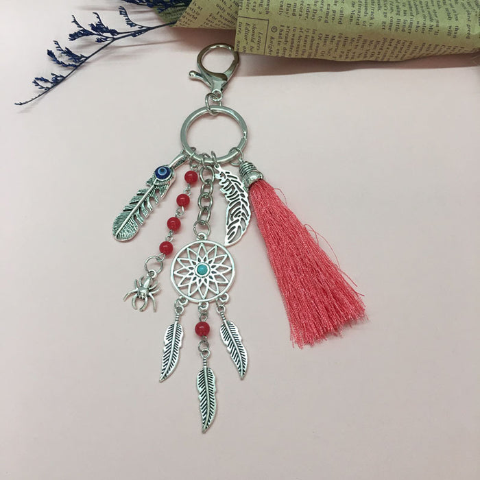 Wholesale Boho Dreamcatcher Keychain Zinc Alloy Tassel Leaf Bag Charm MOQ≥2