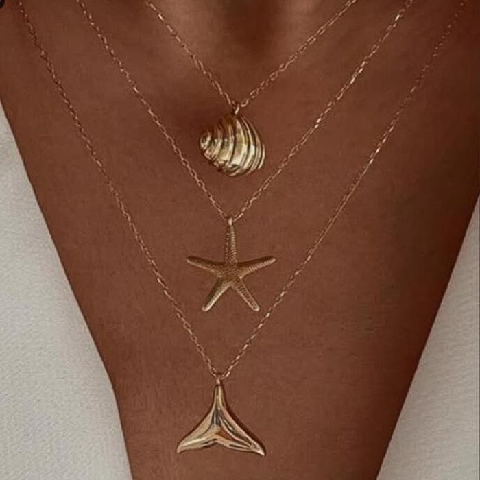 Wholesale Marine Pearl Chain Clavicle Chain Starfish Shell Pendant Multi-Layer Necklace