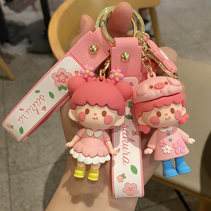 Wholesale Sakura Girl Silicone Keychain JDC-KC-RunX014