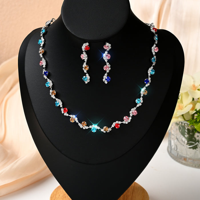 Wholesale Silver diamond-encrusted necklace,  pendant,  and earring set