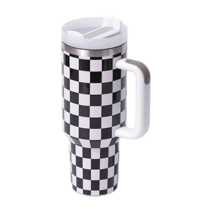 Wholesale 304 Stainless Steel Checkerboard Pattern Insulated Water Bottle 40oz with Handle MOQ≥2