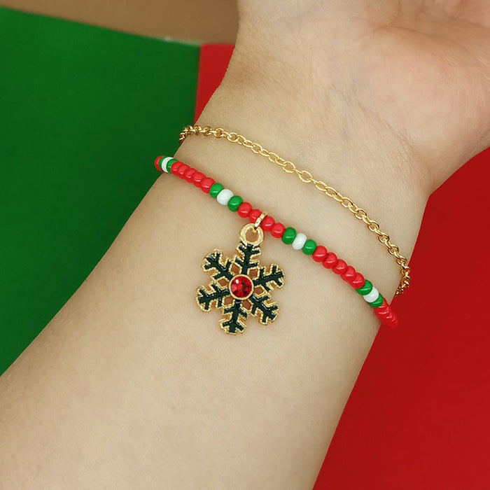 Wholesale Christmas Bracelet Christmas Snowflake Tree Letters Rice Beads Beaded Double Layer Christmas Bracelet