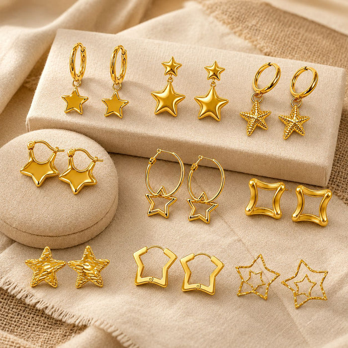 Wholesale stainless steel earrings,  star-shaped five-pointed star niche design earrings,  fashionable and unique stud earrings.
