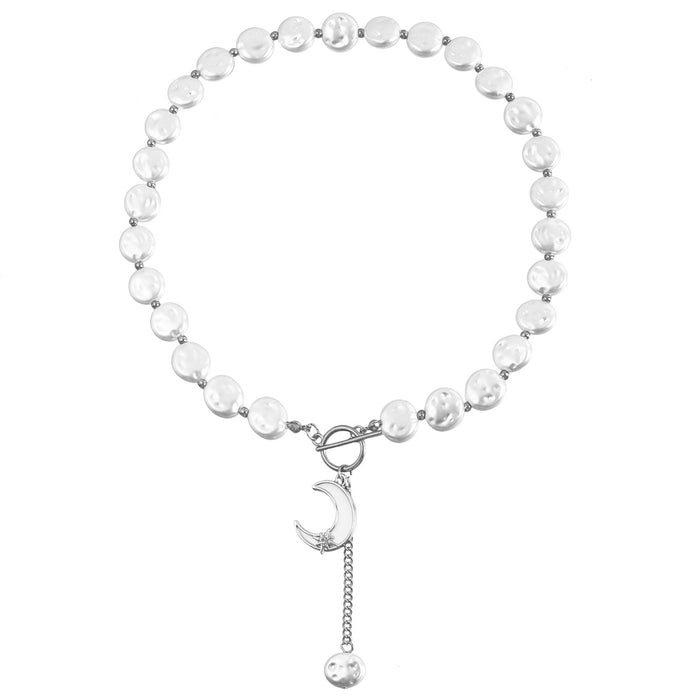 Wholesale Simple single-layer Baroque flat pearl necklace with tassel sweater chain