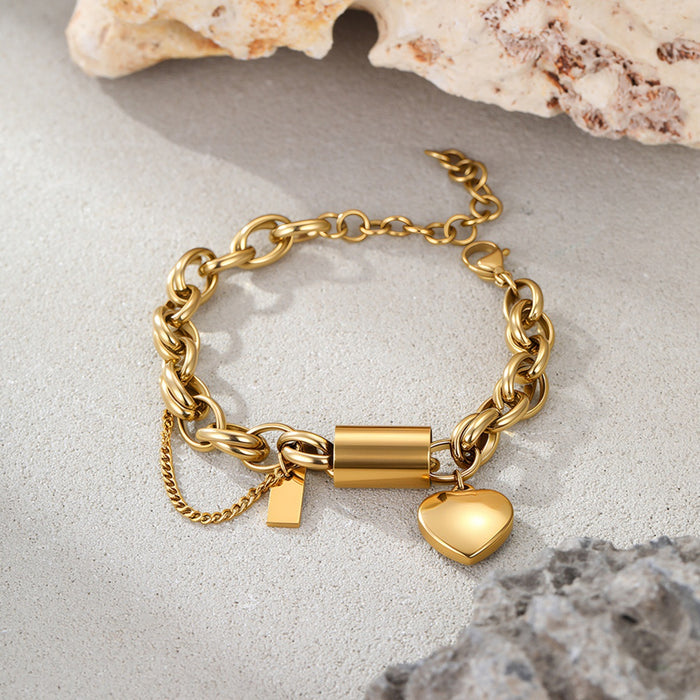 Wholesale Heart-shaped pendant chain stainless steel bracelet