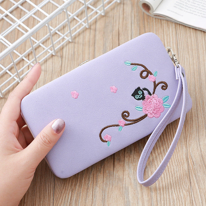 Wholesale Ladies Frosted Cat Peony Embroidered Coin Purse JDC-WT-MeiSQ002