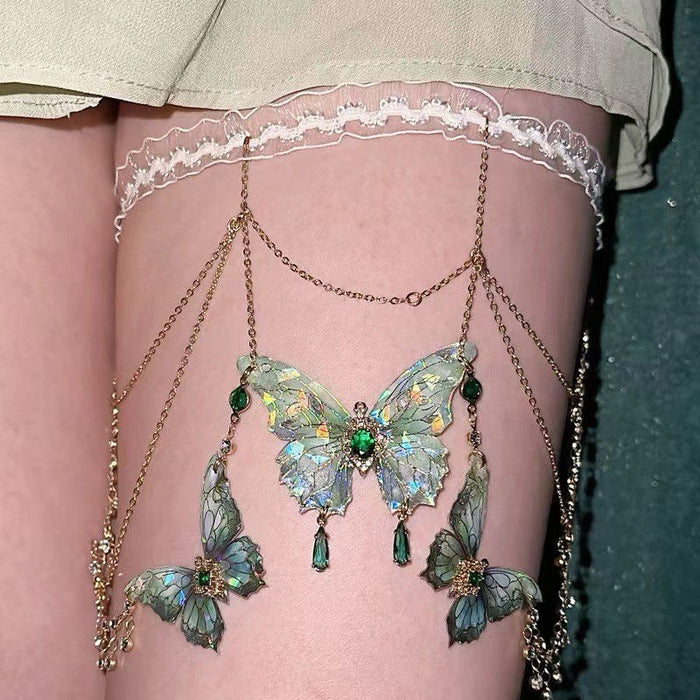Wholesale Lace butterfly tassel leg chain, niche body chain, personalized accessory