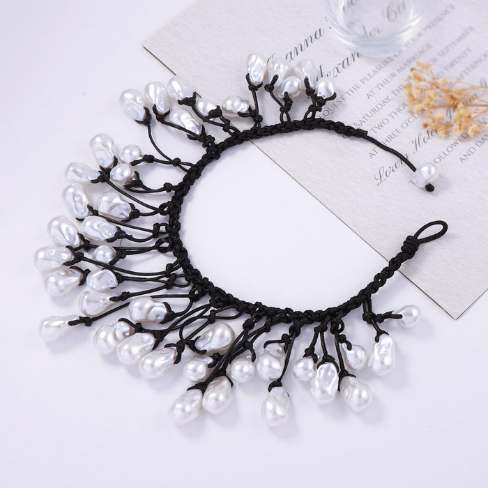 Wholesale Braided Rope Necklace Irregular Imitation Pearl Pendant Clavicle Chain