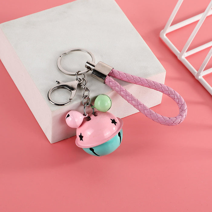Wholesale Bag hanging decoration small gift creative woven leather rope bell keychain fashionable multi-color bell