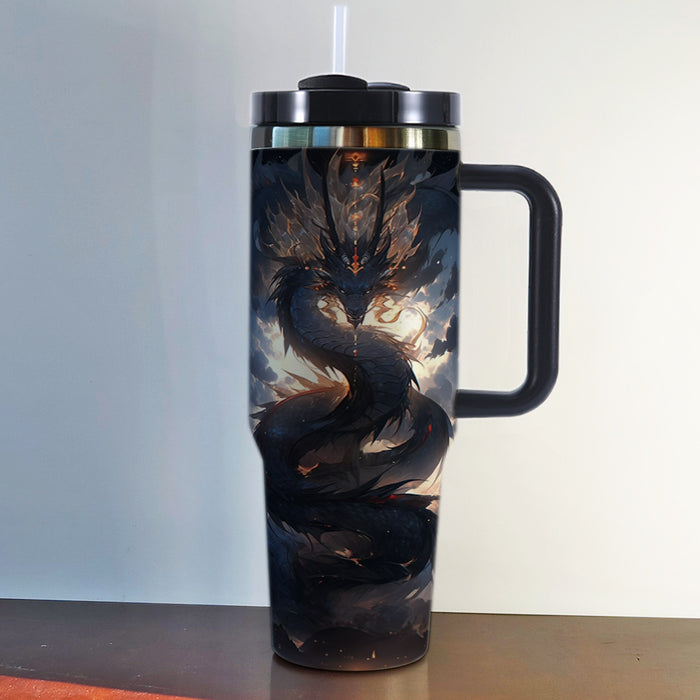 Wholesale 3D Neon Dragon Pattern Handle of Thermos Cup - Dark Magical Dragon Design