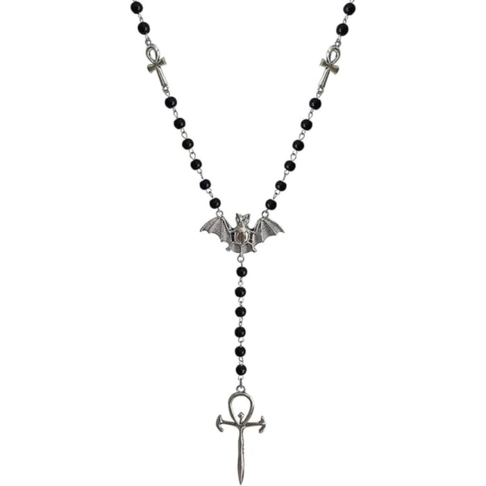Wholesale Gothic Vampire Bat Cross Necklace  Jewelry Accessory Pearl Chain Zinc Alloy Boutique Resale Gift