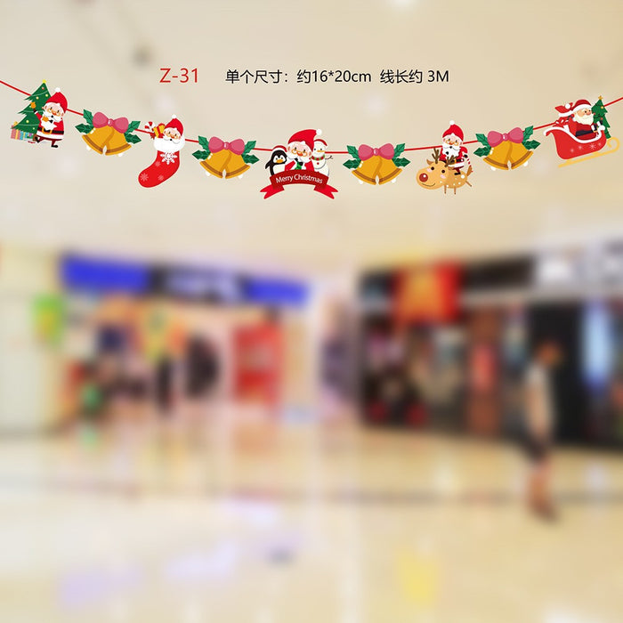 Wholesale Christmas Decorations Christmas Pull Flag Hanging Flag Holiday Banner Party Decoration Paper Cartoon Christmas Pull Flower String Flag