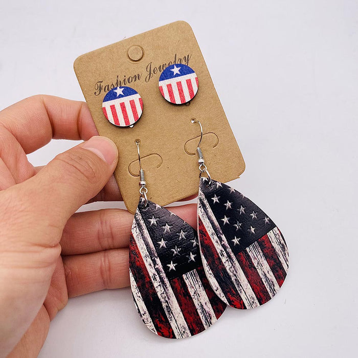 Wholesale New earring earring set with round heart-shaped pentagram sunflower leather earrings