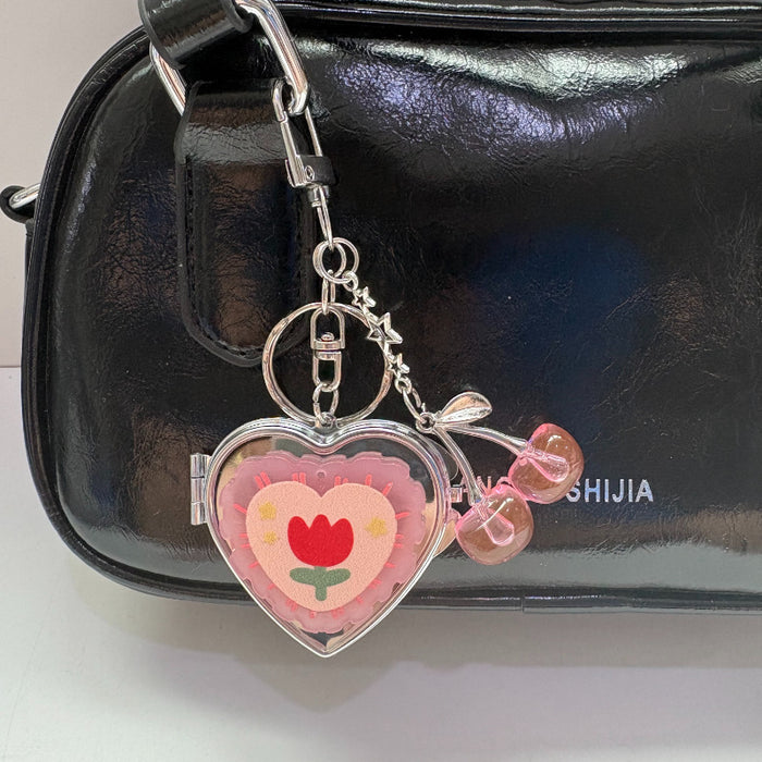 Wholesale Candy Cherry Heart Mirror Keychain Bag Charm Trendy Accessory
