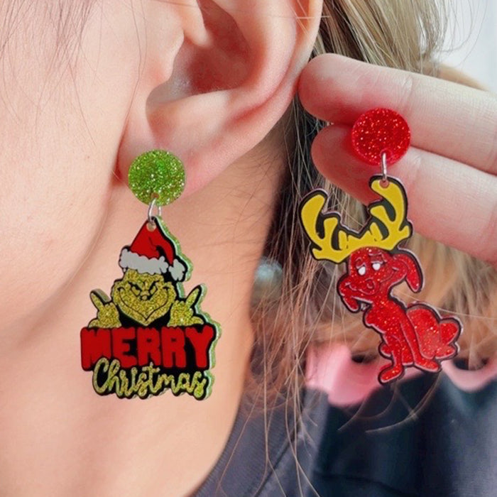 Wholesale Christmas Niche Green Hat Monster Acrylic Earrings