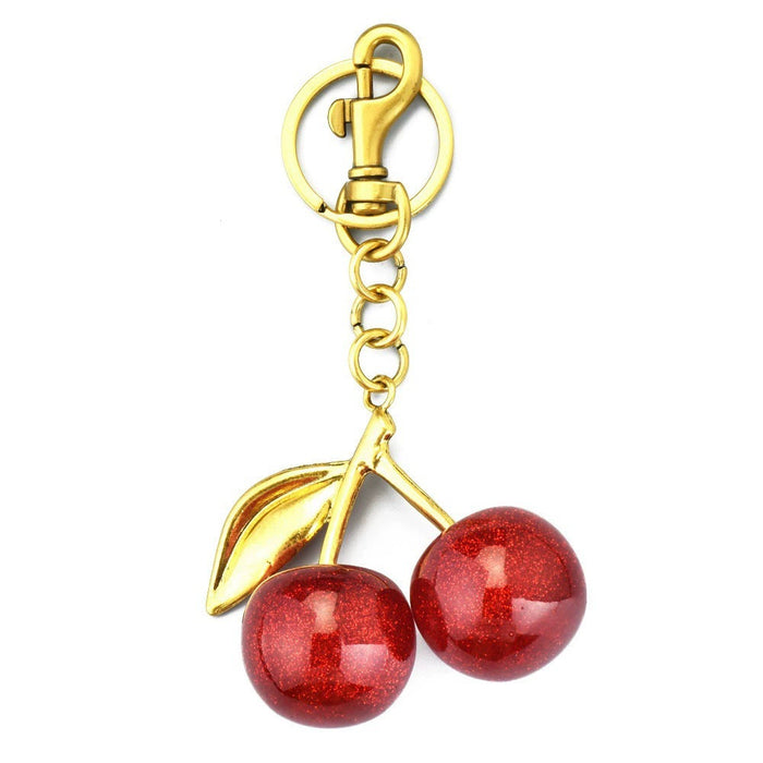 Wholesale Red Cherry Bag Charm Keychain Plastic Resin Electroplating Car Key Accessory