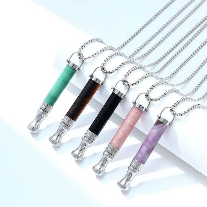 Wholesale Necklace Natural Stone Round Tube Meditation Stress Relieving Jewelry Titanium Steel