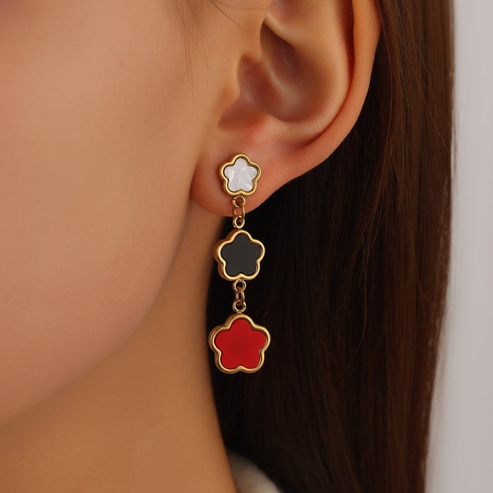 Wholesale Stainless Steel Five-Leaf Clover Earrings Niche Versatile Tassel Ear Studs,  Earrings,  Ear Accessories