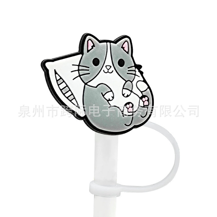 Wholesale New Cat Animal Straw Cover 10MM Straw Cap Silicone Dust Stopper Cute Anime Party Straw Decoration