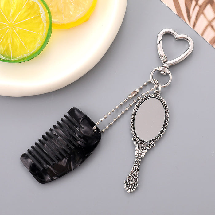 Wholesale Fashionable square mini comb car bag pendant, phone keychain, personalized handle, makeup mirror decoration