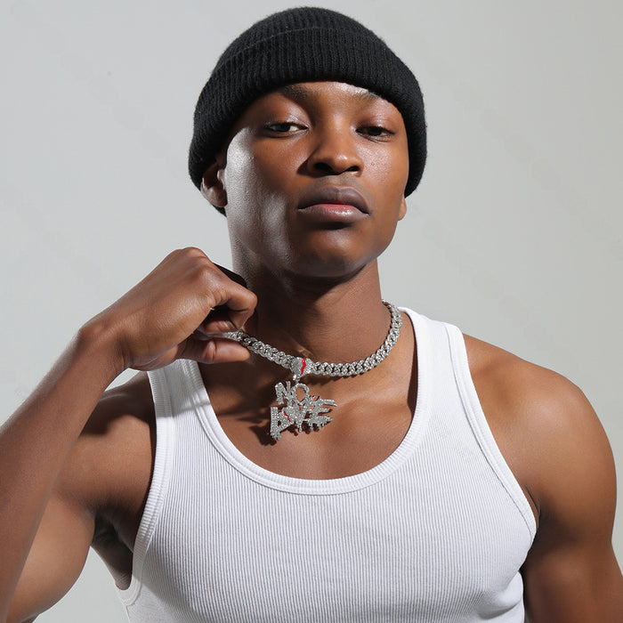 Wholesale Exaggerated Heart Crack Full Diamond Letter Pendant Necklace