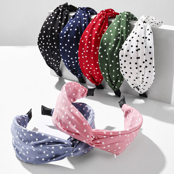 Wholesale Wide Edge Fabric Wide Edge Polka Dot Cross Headband JDC-HD-Wupei003