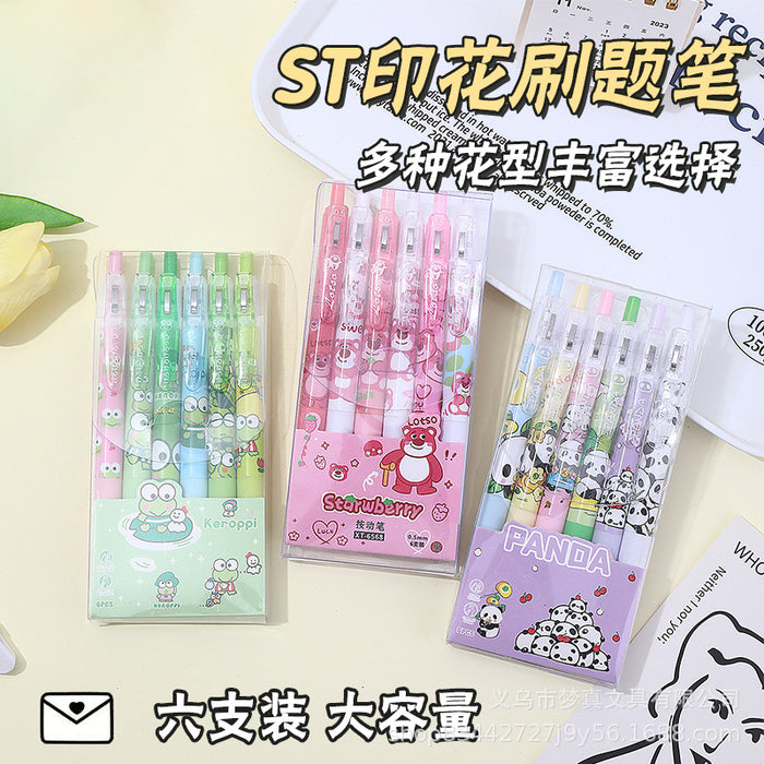 Wholesale 6pcs/box Bear press gel pen-quick-drying carbon gel pen-cartoon cute student stationery