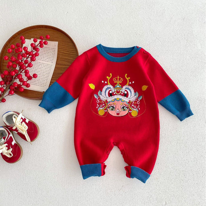 Wholesale Baby Autumn and Winter One-piece Clothes Baby The Year of The Loong Chinese Style Full Moon Red Clothes Plush Sweater JDC-BC-WeiNiS027