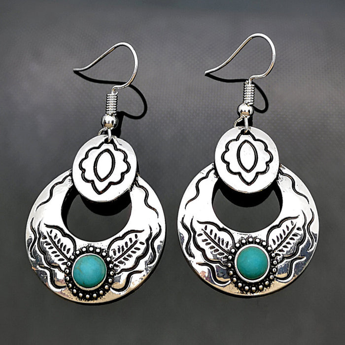 Wholesale Earrings Alloy Vintage Boho Set Turquoise Flowers MOQ≥2 JDC-ES-HaoBiao025