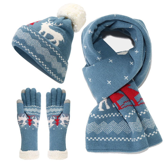 Wholesale Christmas reindeer jacquard knitted winter hat set