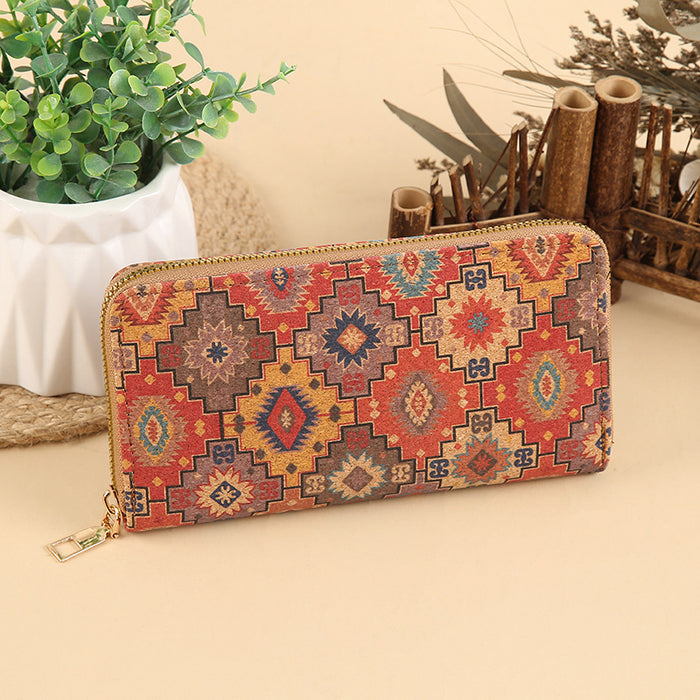 Wholesale PU Leather Long Wallet with Geometric Pattern Zip Around Closure MOQ≥3