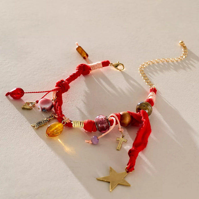 Wholesale ]New Fashion Fabric Bracelet Natural Bead Pendant Fabric Knot Bracelet