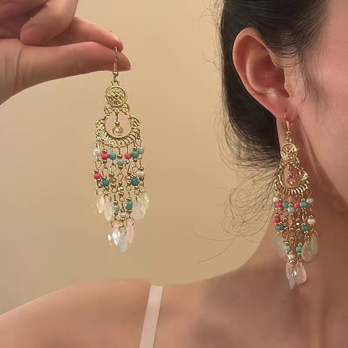 Wholesale Tassel bead earrings, retro exaggerated long earrings, personalized retro earrings, earrings, studs