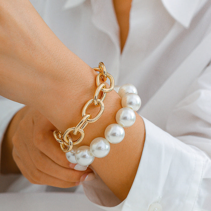 Wholesale Exaggerated Large Round Beads Pearl Alloy Bracelet JDC-BT-DaoNi005