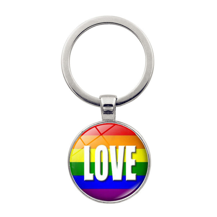 Wholesale Rainbow Color Striped LOVE Time Gemstone Alloy Keychain JDC-KC-HengX024