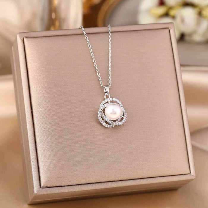 Wholesale Micro-Inlaid Zirconia Silver Titanium Steel Necklace JDC-NE-YinY001