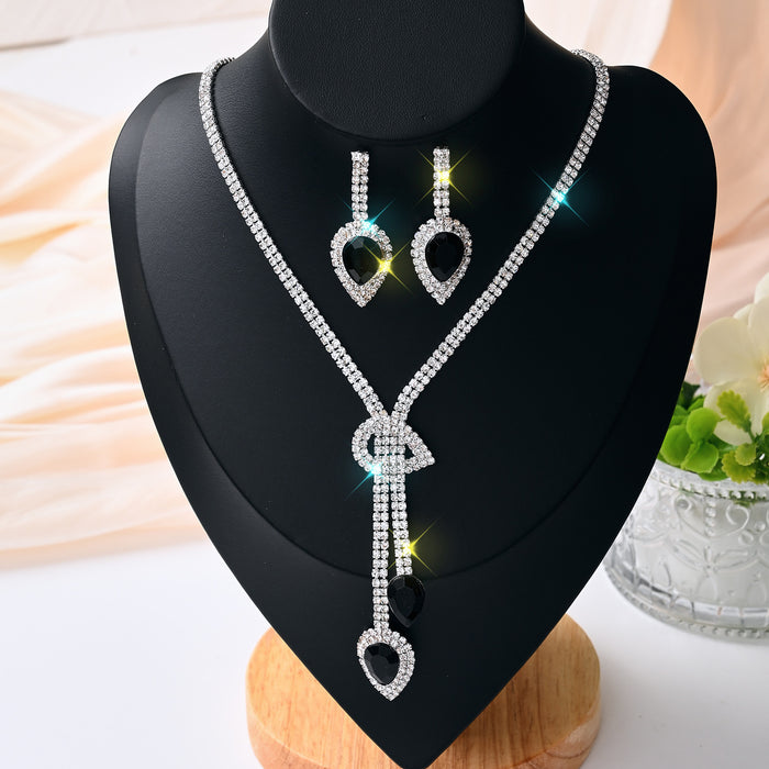 Wholesale Teardrop gemstone pendant necklace and earring jewelry set for women