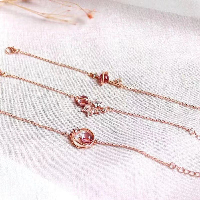 Wholesale Dreamy starry sky colorful planet pink cat' s eye bracelet