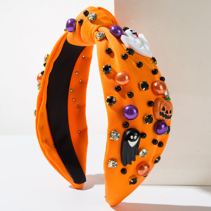 Wholesale Halloween Headband Knotted Diamond-Encrusted Pearl Headband