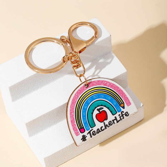 Wholesale Western Style Rainbow Love Wooden Keychain JDC-KC-RongR022