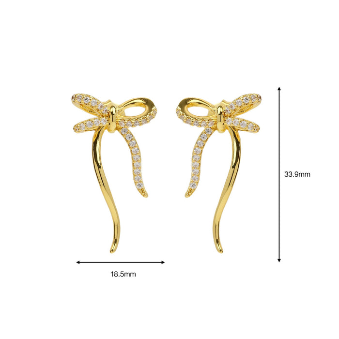 Wholesale   18k earrings  brass zircon bow earrings