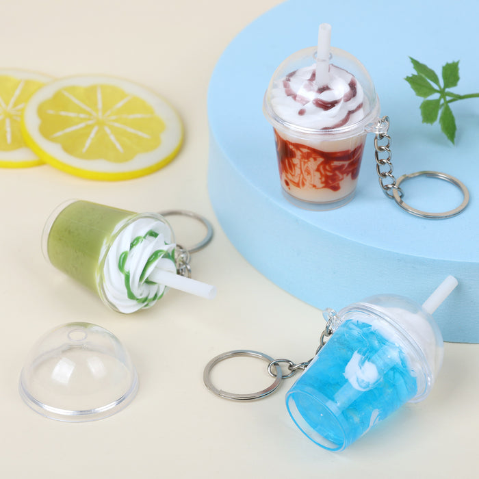 Wholesale Plastic Ice Cream Cup Keychain Pendant Simulated Dessert Style Bag Charm MOQ≥2