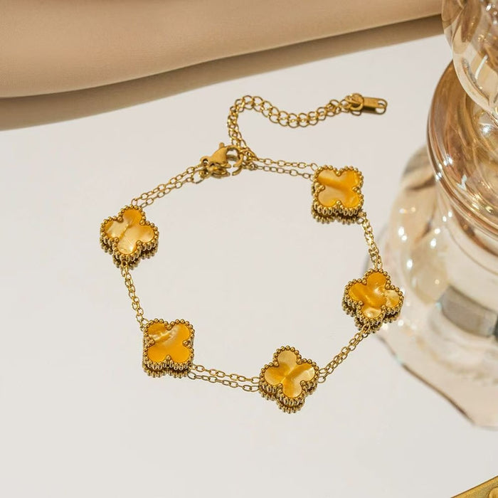 Wholesale 13mm Four Leaf Clover Bracelet Non Fading Five Flower Fritillaria Versatile Bracelet, Unique Handpiece